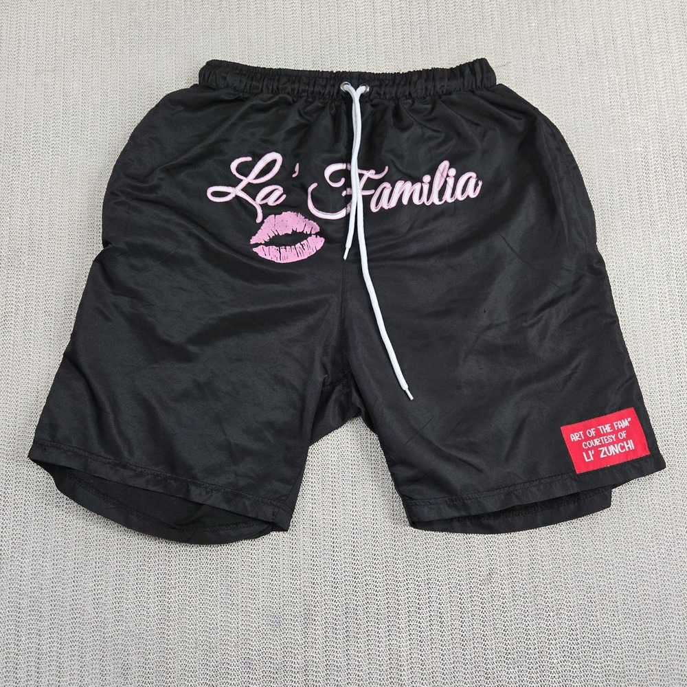 La Familia Shorts Mens XL Black Basketball Pink Lips Art Of The Fam Li Zunchi